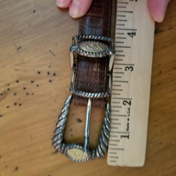 Brighton Museum Roman Greco Sphinx Coin Brown Mock Croc Sz Small Leather Belt - Picture 7 of 16